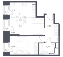 Планировка однокомнатной(апартаменты) площадью 56.75 квадратных метров в “ЖК Скай Спутник”
