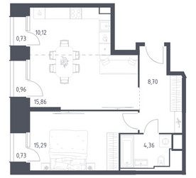 Планировка однокомнатной(апартаменты) площадью 56.75 квадратных метров в ЖК “ЖК Скай Спутник”