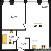 Планировка однокомнатной(квартира) площадью 41.1 квадратных метров в “ЖК INJOY (Инджой)”