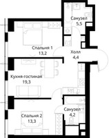 Планировка двухкомнатной(квартира) площадью 59.9 квадратных метров в “ЖК Сити Бэй”