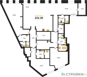 Планировка трехкомнатной(квартира) площадью 222.3 квадратных метров в “ЖК Nicole (Николь)”