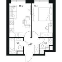 Планировка однокомнатной(квартира) площадью 40.3 квадратных метров в “ЖК Нексус от Аквилон”