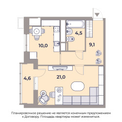 Планировка однокомнатной(квартира) площадью 49.4 квадратных метров в ЖК “ЖК Парк Легенд”