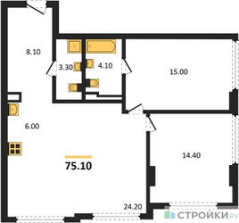 Планировка двухкомнатной(квартира) площадью 75.1 квадратных метров в ЖК “ЖК НАЗАРÉ (Мангазея в Богородском)”