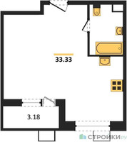 Планировка однокомнатной(квартира) площадью 33.2 квадратных метров в “Жилые кварталы Новое Пушкино”
