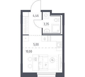 Планировка студии(квартира) площадью 22.81 квадратных метров в ЖК “ЖК Прибрежный Парк”