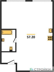 Планировка двухкомнатной(квартира) площадью 57.2 квадратных метров в ЖК “ЖК Nametkin Tower (Наметкин Тауэр)”