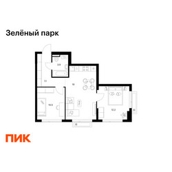 Планировка двухкомнатной(квартира) площадью 52.7 квадратных метров в ЖК “ЖК Зеленый парк”