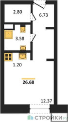 Планировка студии(апартаменты) площадью 26.68 квадратных метров в “ЖК N’ICE LOFT (Найс Лофт)”
