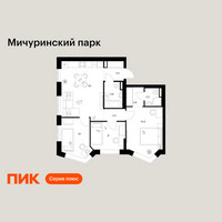 Планировка трехкомнатной(квартира) площадью 65.9 квадратных метров в “ЖК Мичуринский Парк”