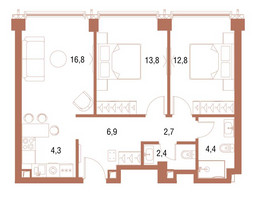 Планировка двухкомнатной(квартира) площадью 63.6 квадратных метров в “ЖК Симфония 34”