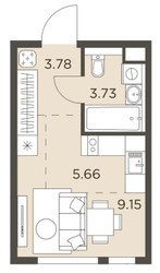 Планировка студии(квартира) площадью 22.32 квадратных метров в ЖК “ЖК Одинград”