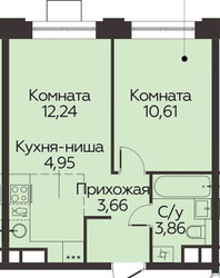 Планировка однокомнатной(квартира) площадью 35.32 квадратных метров в ЖК “ЖК Каштановая роща”