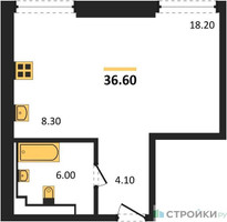 Планировка студии(квартира) площадью 36.6 квадратных метров в “ЖК INJOY (Инджой)”