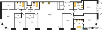 Планировка 4+ комнатной(квартира) площадью 225.5 квадратных метров в ЖК “ЖК Большая Татарская 35”