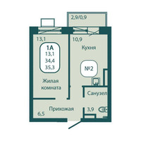 Планировка однокомнатной(квартира) площадью 35.3 квадратных метров в “ЖК Андреевка Life (Андреевка Лайф)”