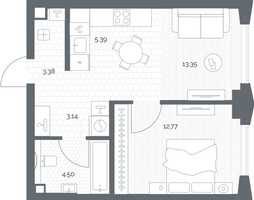 Планировка однокомнатной(квартира) площадью 42.53 квадратных метров в “ЖК TATE (Тэйт)”