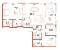 Планировка 4+ комнатной(квартира) площадью 153.2 квадратных метров в “ЖК Symphony 34 (Симфония 34)”