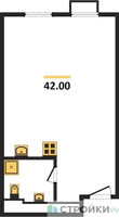 Планировка студии(квартира) площадью 42 квадратных метров в “ЖК Резиденции Архитекторов”