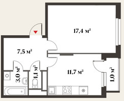 Планировка однокомнатной(квартира) площадью 41.7 квадратных метров в “Миниполис 8 кленов”