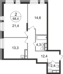 Планировка двухкомнатной(квартира) площадью 68.4 квадратных метров в ЖК “ЖК Первый Московский”