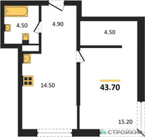 Планировка однокомнатной(квартира) площадью 43.7 квадратных метров в “Кутузов Сити”