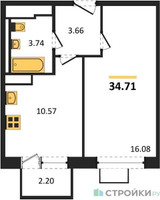 Планировка однокомнатной(квартира) площадью 34.71 квадратных метров в “ЖК Пятницкие луга”