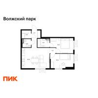 Планировка двухкомнатной(квартира) площадью 62.3 квадратных метров в “ЖК Волжский Парк”