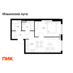 Планировка однокомнатной(квартира) площадью 41.26 квадратных метров в ЖК “ЖК Ильинские луга”