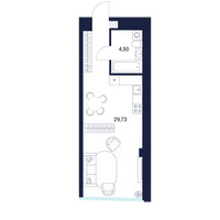 Планировка студии(апартаменты) площадью 34.2 квадратных метров в “МФК DIUS (Диус)”