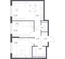 Планировка двухкомнатной(квартира) площадью 53.47 квадратных метров в “ЖК Горки Парк”