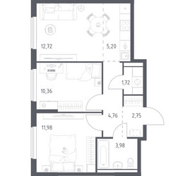 Планировка двухкомнатной(квартира) площадью 53.47 квадратных метров в ЖК “ЖК Горки Парк”