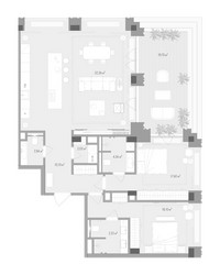 Планировка двухкомнатной(квартира) площадью 122.07 квадратных метров в ЖК “Клубный дом Форум”