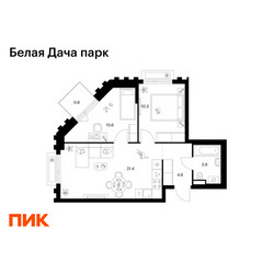 Планировка двухкомнатной(квартира) площадью 51.4 квадратных метров в ЖК “ЖК Белая Дача парк”
