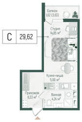 Планировка студии(квартира) площадью 31.44 квадратных метров в ЖК “ЖК Рига Хиллс”
