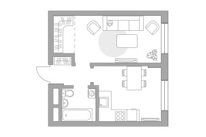 Планировка однокомнатной(квартира) площадью 35.7 квадратных метров в “ЖК Живописный”