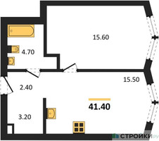 Планировка однокомнатной(квартира) площадью 41.4 квадратных метров в “Акценты”