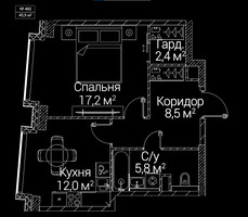 Планировка однокомнатной(квартира) площадью 45.9 квадратных метров в “ЖК СЕЗАР БУДУЩЕЕ”