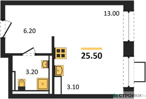 Планировка студии(квартира) площадью 25.5 квадратных метров в “ЖК Мытищи Парк”