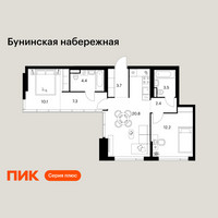 Планировка двухкомнатной(квартира) площадью 64.4 квадратных метров в “Бунинская набережная”