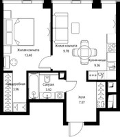 Планировка однокомнатной(квартира) площадью 47.49 квадратных метров в “ЖК Сити Бэй”