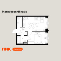 Планировка однокомнатной(квартира) площадью 37.2 квадратных метров в “ЖК Матвеевский парк”