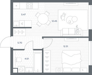 Планировка однокомнатной(квартира) площадью 39.94 квадратных метров в ЖК “ЖК TATE (Тэйт)”