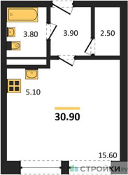 Планировка студии(квартира) площадью 30.7 квадратных метров в ЖК “ЖК Пушкино Град”
