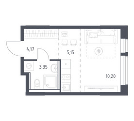 Планировка студии(квартира) площадью 22.87 квадратных метров в ЖК “ЖК Квартал Ивакино”