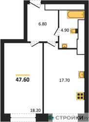 Планировка однокомнатной(квартира) площадью 47.3 квадратных метров в “ЖК AFI Tower (Афи Тауэр)”