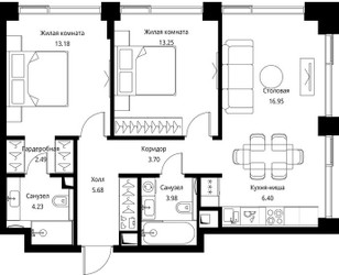 Планировка двухкомнатной(квартира) площадью 69.86 квадратных метров в ЖК “ЖК Сити Бэй”