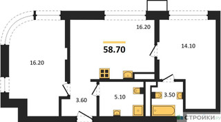 Планировка двухкомнатной(квартира) площадью 58.7 квадратных метров в “ЖК Символ”