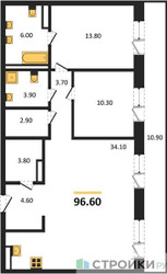 Планировка двухкомнатной(квартира) площадью 96.6 квадратных метров в ЖК “ЖК МОНС”