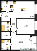 Планировка двухкомнатной(квартира) площадью 62.9 квадратных метров в “ЖК АЛИА”